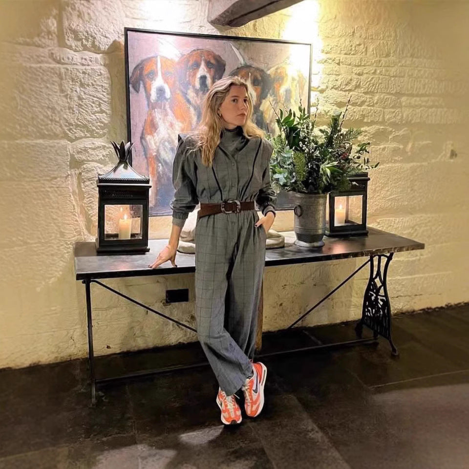 Damen Jumpsuit mit maßgeschneidertem Schnitt und grafischem Karomuster EB