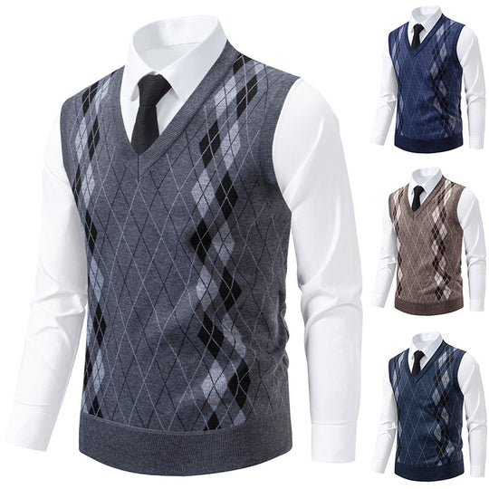 Herren eleganter V-Ausschnitt Pullunder im argyle Muster EB