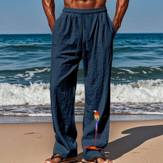 Herren lässige Strandhose mit elastischem Bund und buntem Stickdesign EB