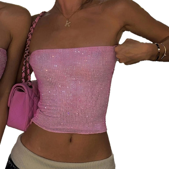 Damen Bandeau-Top mit funkelnden Pailletten und elastischem Schnitt EB