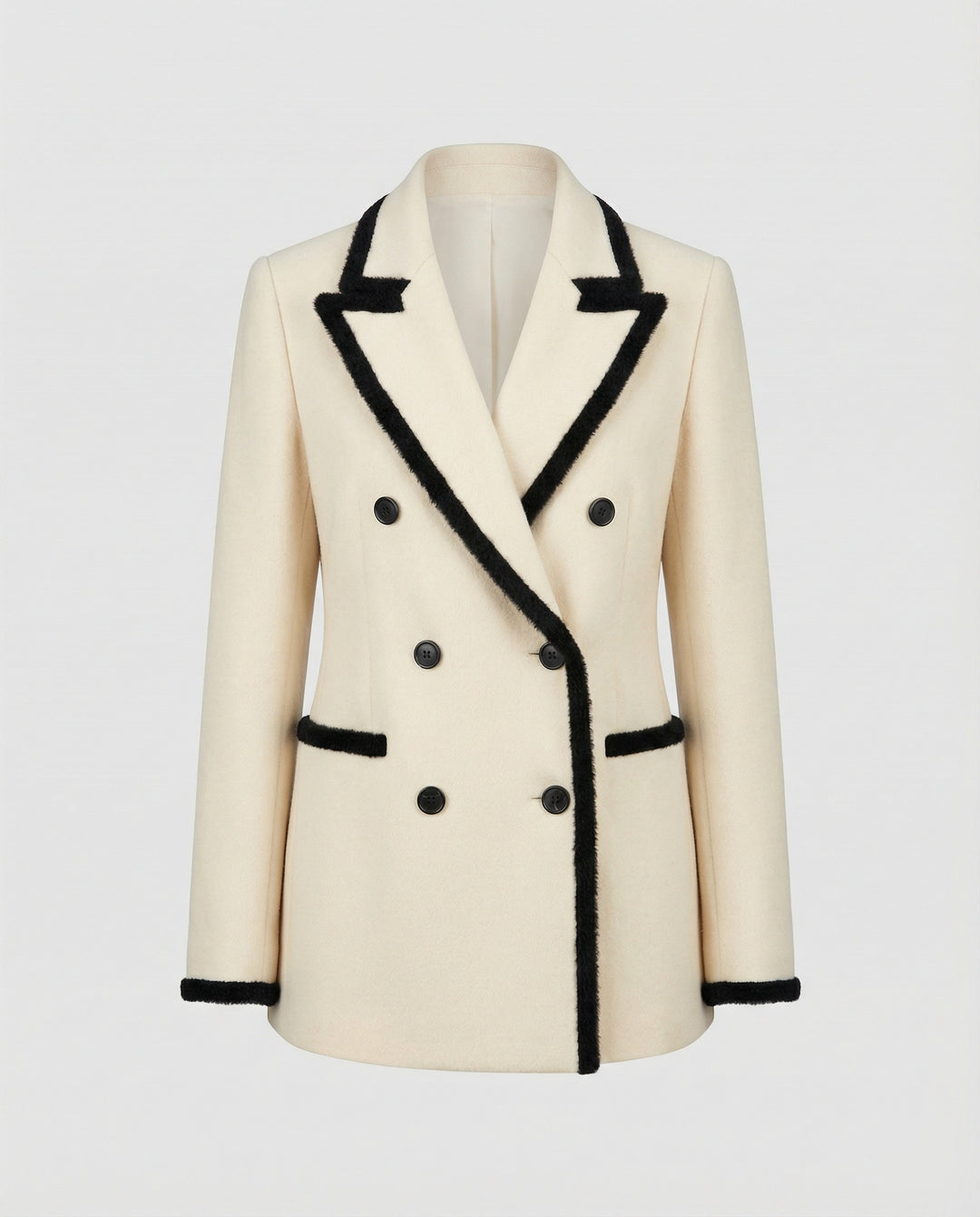 Damen Grobstrickjacke Damen weit geschnittener Doppelreiher Mantelblazer aus Flauschgarn mit Reverskragen und Pattentaschen EB