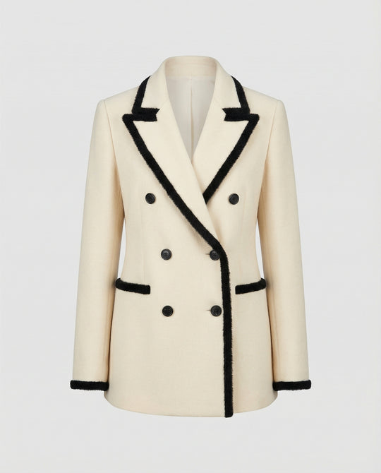 Damen Grobstrickjacke Damen weit geschnittener Doppelreiher Mantelblazer aus Flauschgarn mit Reverskragen und Pattentaschen EB