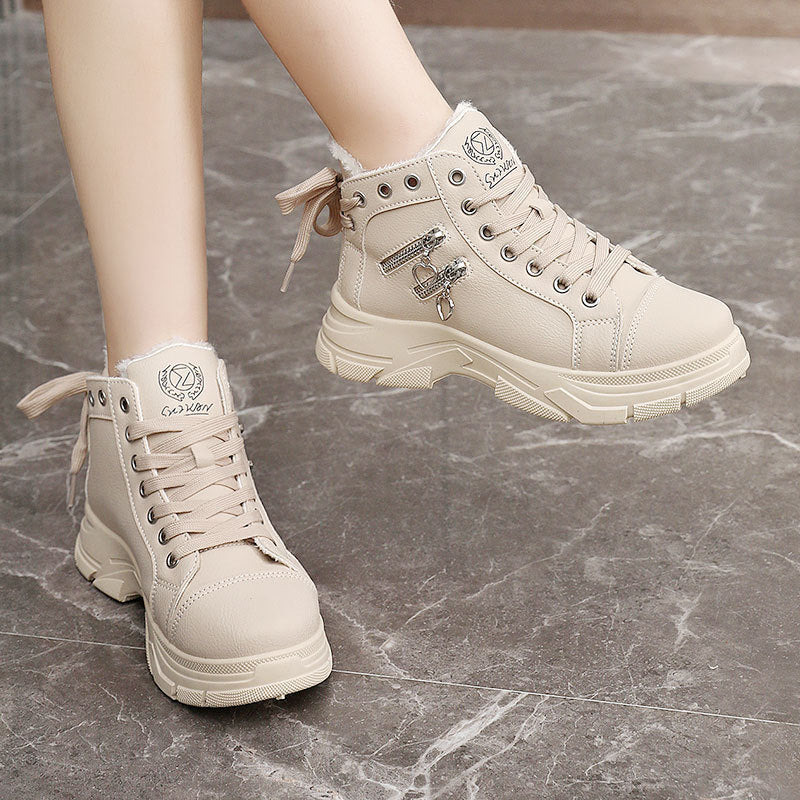 Damen warme High-Top Sneakers mit flauschigem Innenfutter und modischem Design EB