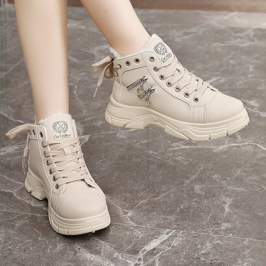 Damen warme High-Top Sneakers mit flauschigem Innenfutter und modischem Design EB
