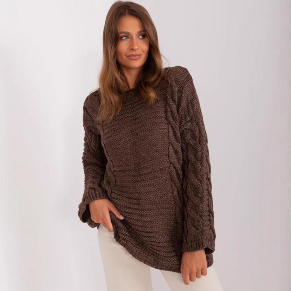 Damen Grobstrickpullover mit modernem Zopfmuster und weiten Ärmeln EB