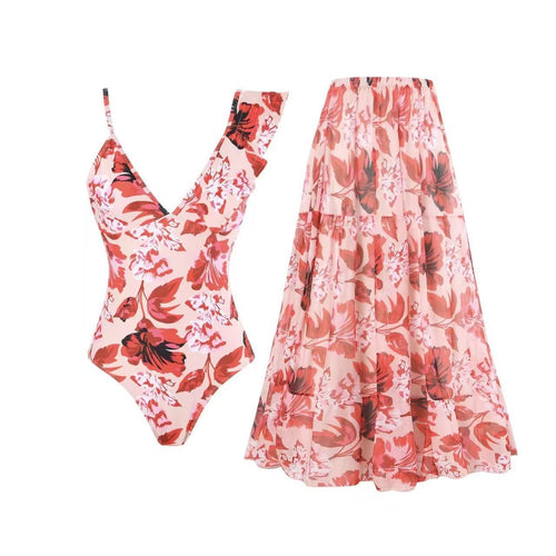 Damen Badeanzug mit floralem Design und passendem Rock EB