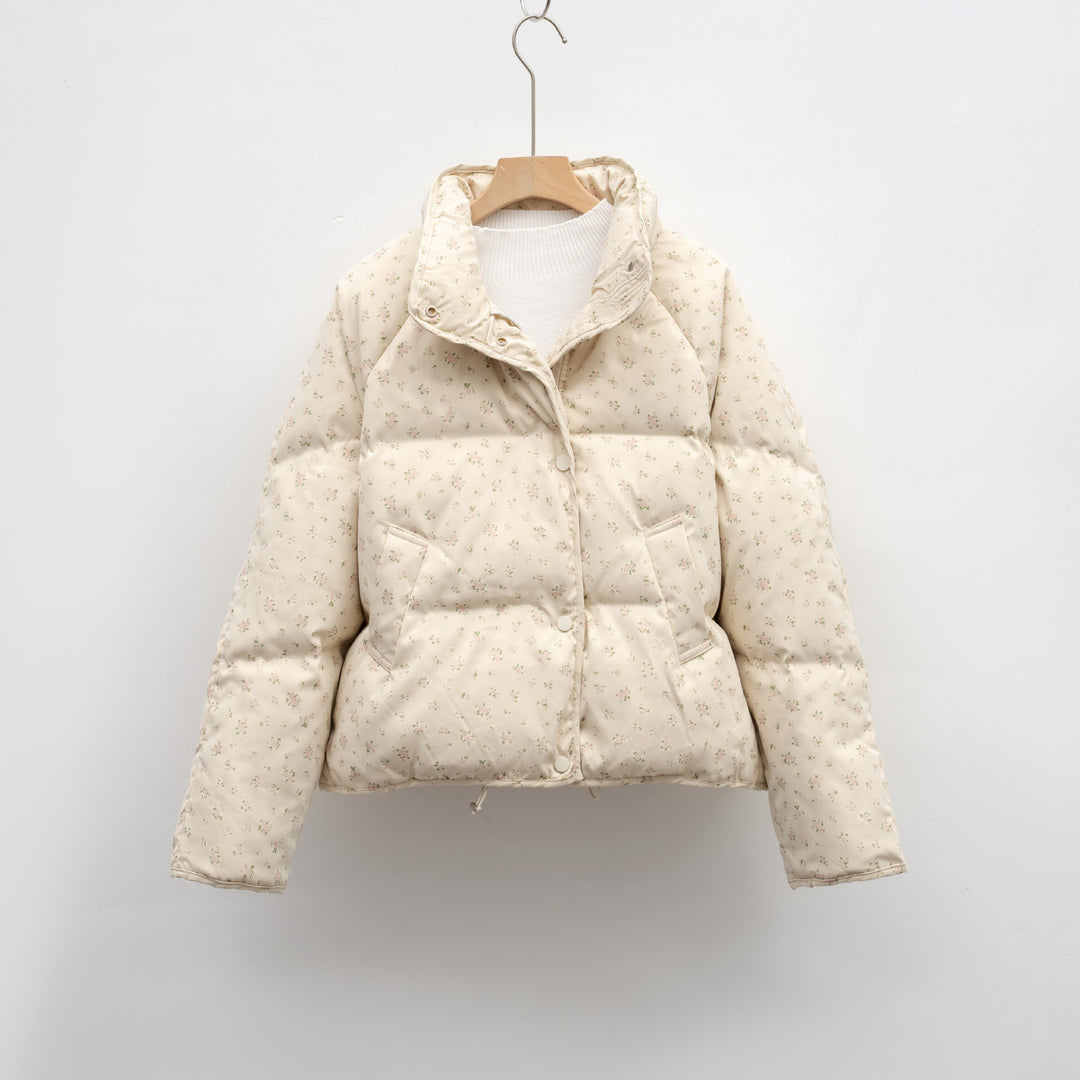 Damen voluminöse Steppjacke mit floralem Design und praktischen Taschen EB