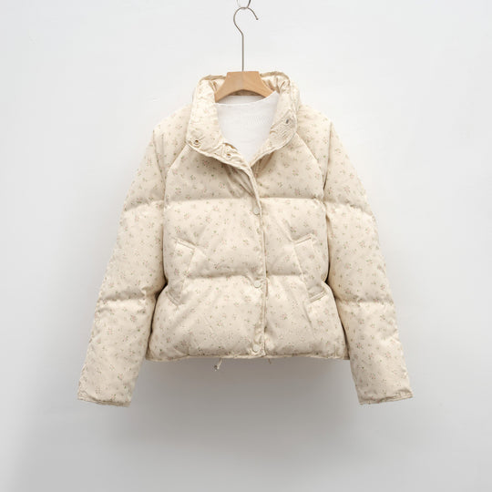 Damen voluminöse Steppjacke mit floralem Design und praktischen Taschen EB