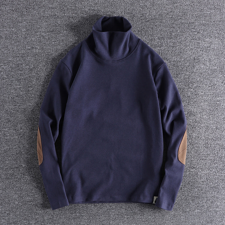 Herren Stehkragenpullover aus hochwertigem Fleece mit kontrastierenden Ellbogenpatches EB