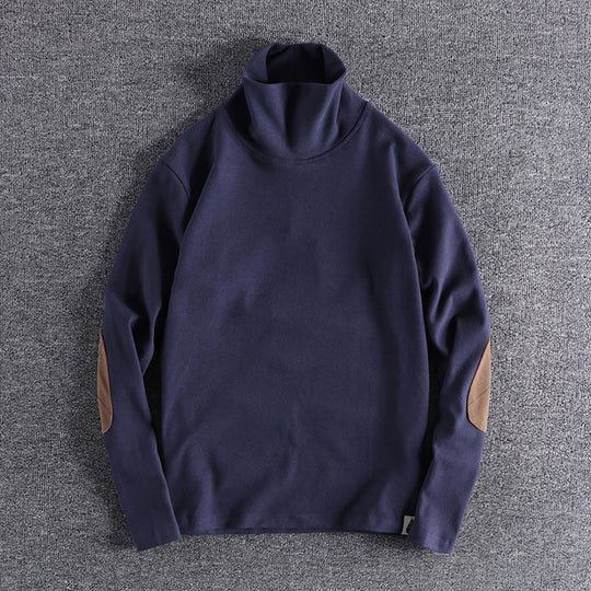 Herren Stehkragenpullover aus hochwertigem Fleece mit kontrastierenden Ellbogenpatches EB