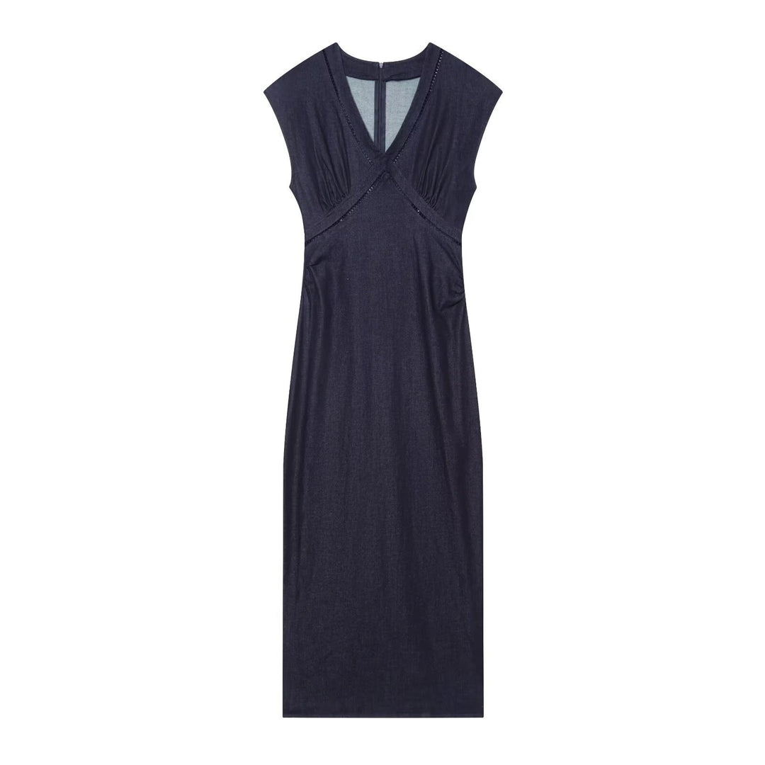 Damen Maxikleid mit elegantem V-Ausschnitt und feinem Drapé EB