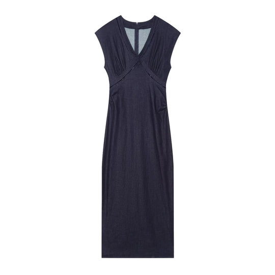 Damen Maxikleid mit elegantem V-Ausschnitt und feinem Drapé EB