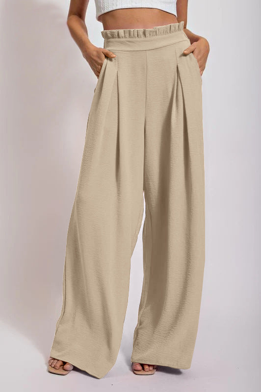 Damen Weite Culotte-Hose mit Falten und elastischem Bund EB