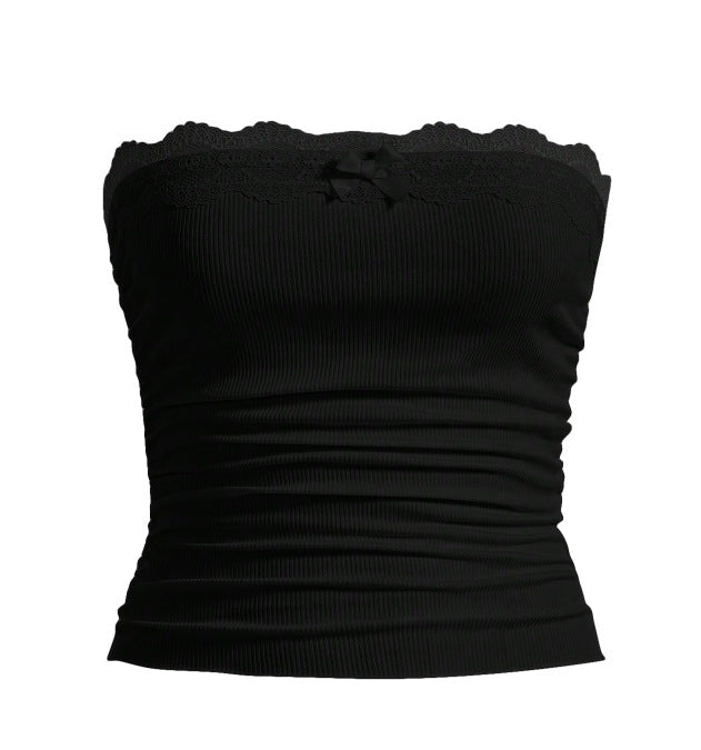 Damen Bandeau-Oberteil mit Spitzenbesatz und figurbetontem Schnitt EB