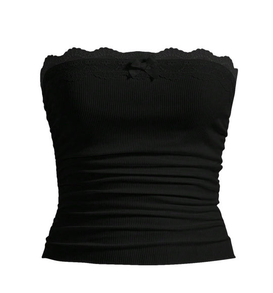 Damen Bandeau-Oberteil mit Spitzenbesatz und figurbetontem Schnitt EB