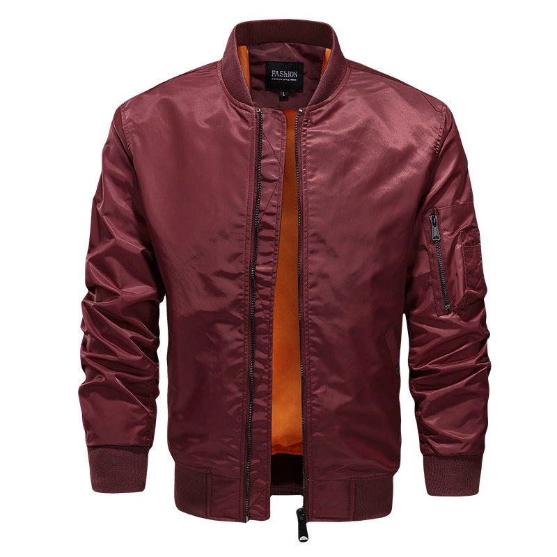 Herren Bomberjacke im Aviator‑Stil mit kontrastiertem Innenfutter und Utility-Ärmeltasche EB