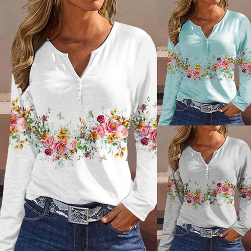 Damen Langarmshirt mit floralem Motiv und Knopfdetails EB