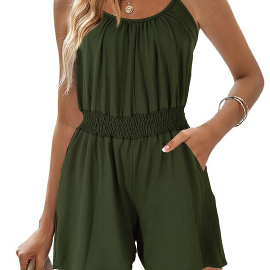 Damen lässiger Jumpsuit mit luftigen Trägern und elastischem Bund EB
