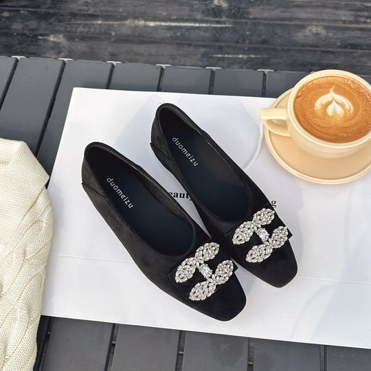 Damen Ballerinas mit luxuriösem Strassbesatz und elegantem Samtoberteil EB