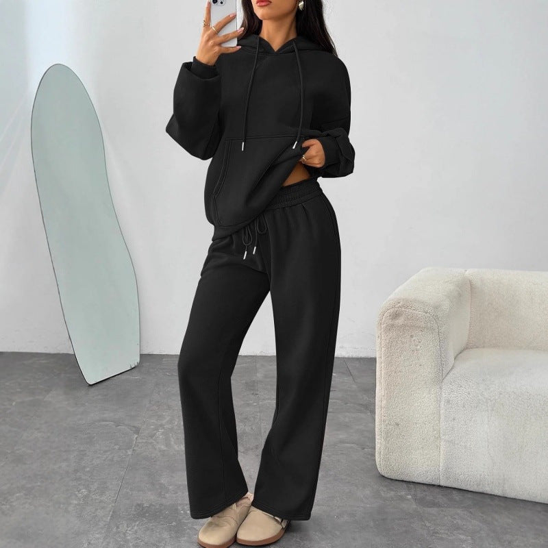 Damen Oversized Hoodie-Set mit Kängurutasche und weiter Palazzohose EB