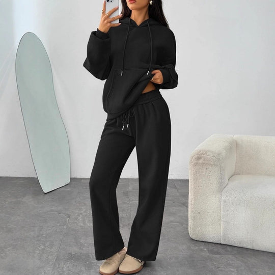 Damen Oversized Hoodie-Set mit Kängurutasche und weiter Palazzohose EB