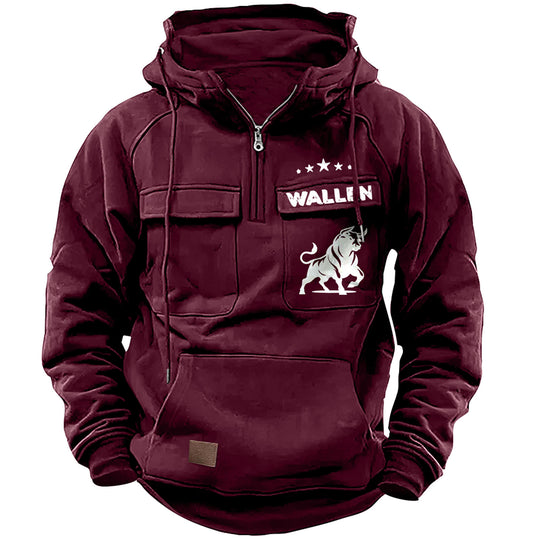 Herren nan Kapuzenpullover mit Halbzip, Cargo-Brusttaschen und Kängurutasche EB