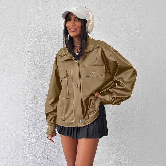 Damen lässige Oversized-Jacke mit großen Taschen EB
