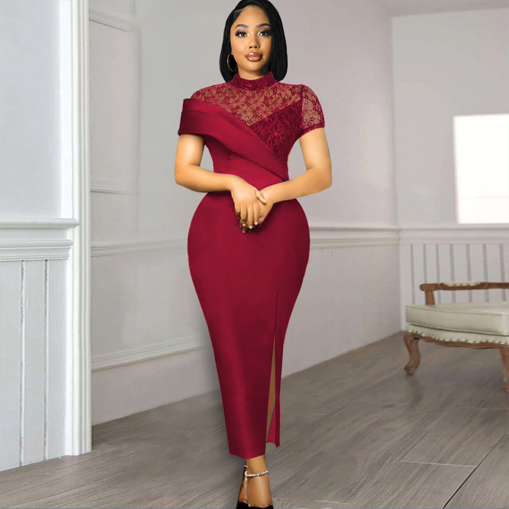 Damen Elegantes Kleid mit floralen Spitzenakzenten und figurbetontem Schnitt EB