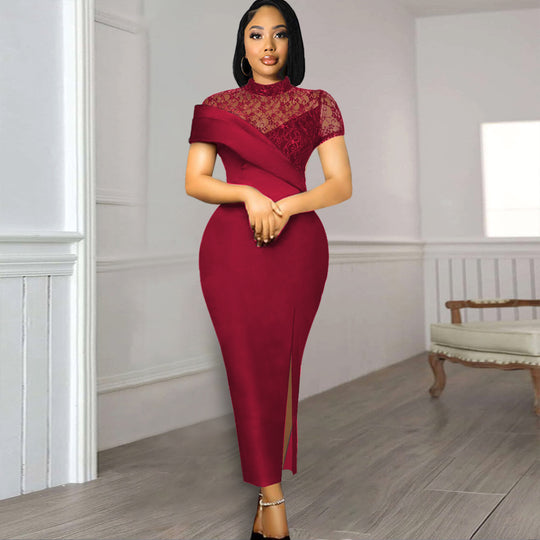 Damen Elegantes Kleid mit floralen Spitzenakzenten und figurbetontem Schnitt EB