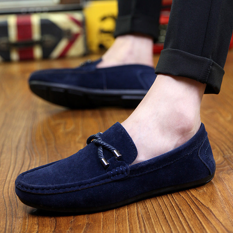Damen weicher Veloursleder Mokassin Loafer mit geflochtener Dekorschnur und flexibler Gummisohle EB