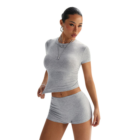 Damen Set aus figurbetontem T-Shirt und Shorts EB