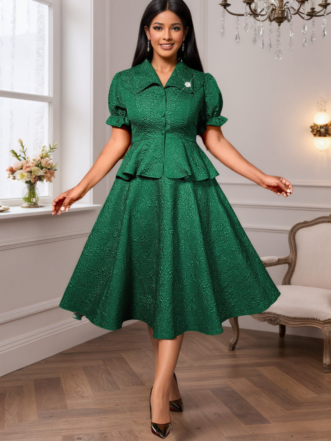 Damen Elegantes Wickelkleid mit extravagantem Taillenschnitt EB