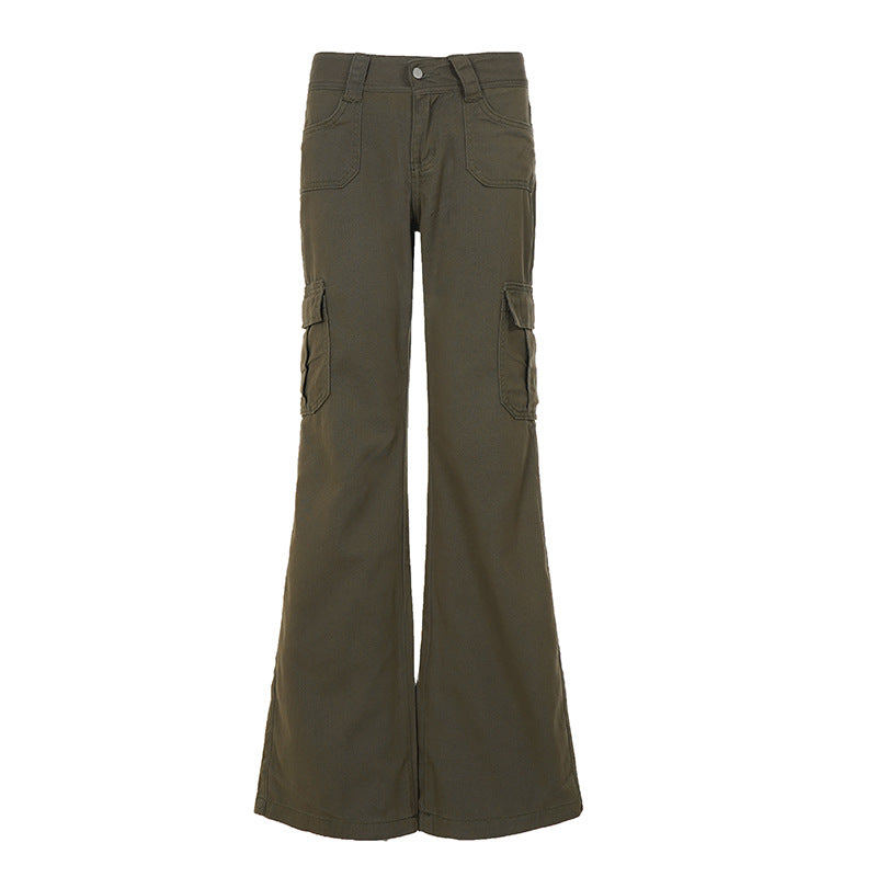 Damen nan Cargo-Flared-Hose mit hochgeschnittener Taille, aufgesetzten Beintaschen und ausgestelltem Bein EB