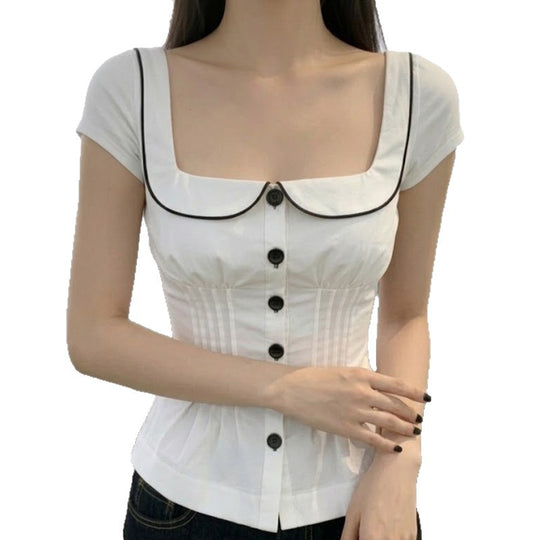 Damen tailliertes Blusenshirt mit schickem Kragen EB