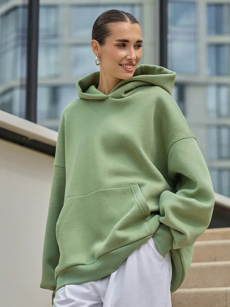 Damen Oversized Kapuzenpullover mit extra weitem Schnitt und Kängurutasche EB