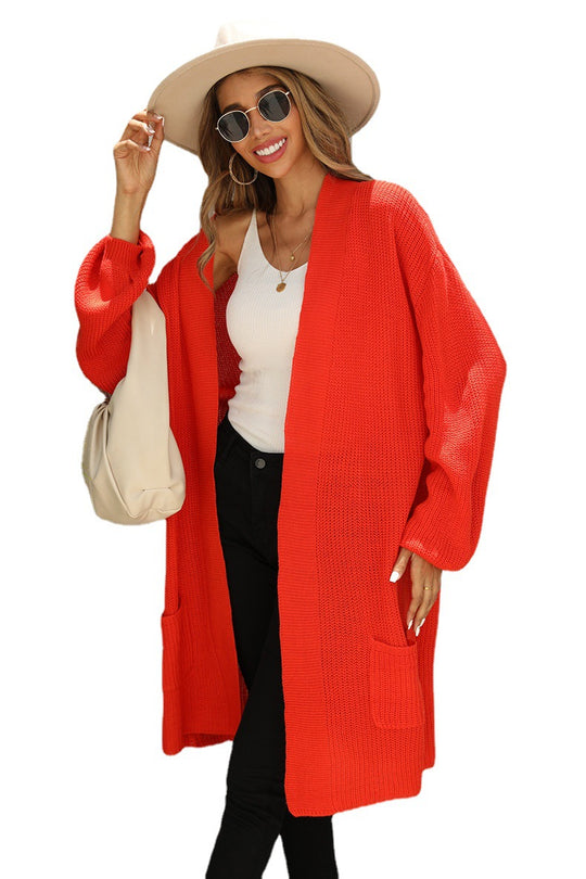 Damen lässige Strickjacke mit offener Front und großzügigen Ärmeln EB