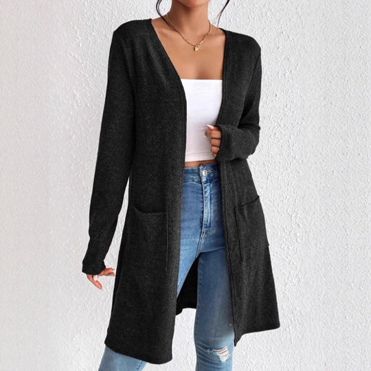 Damen Langer Strickcardigan mit praktischen Taschen EB