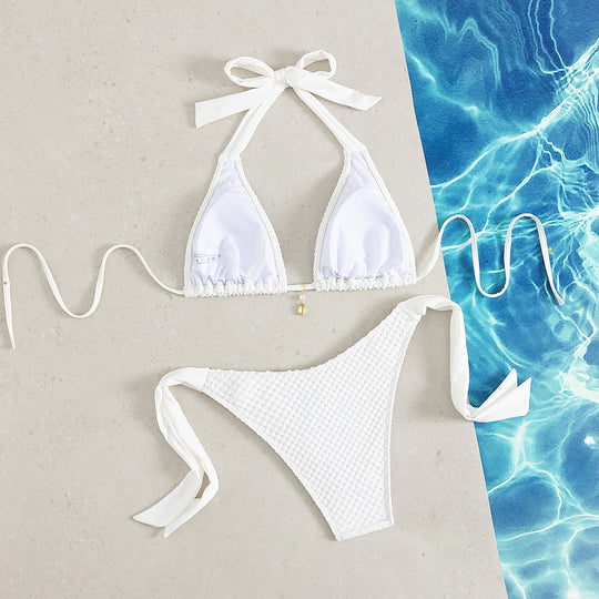 Damen Triangel-Bikini mit eleganten Schleifen und Muschelverzierungen EB