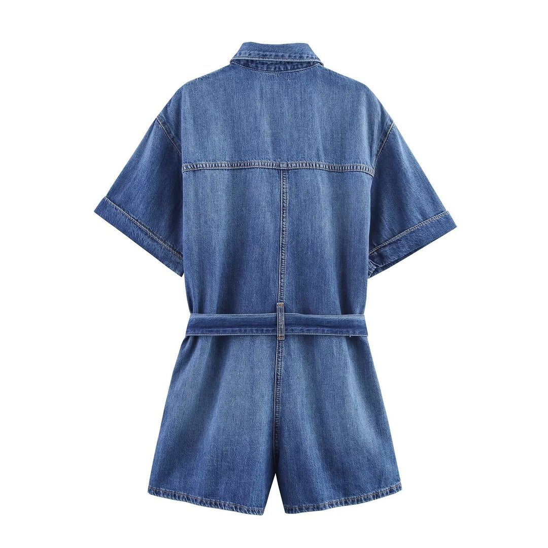 Damen Jeanshemdkleid mit elegantem Gürtel und kurzen Ärmeln EB