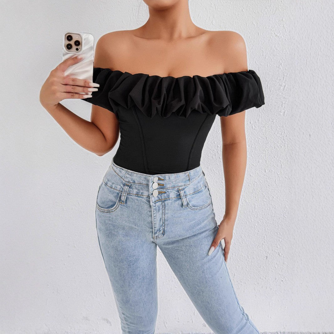Damen Off-Shoulder Rüschenshirt mit tailliertem Schnitt EB