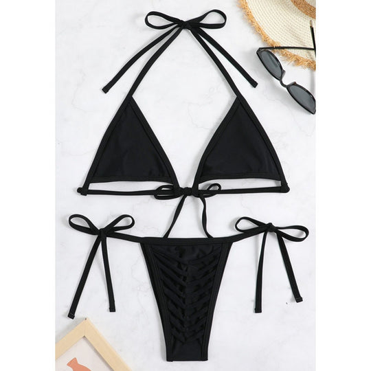 Damen Triangel-Bikini-Set mit geflochtenem Höschen und verstellbaren Trägern EB
