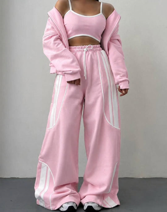 Damen Oversize Kapuzen-Sweatjacke mit Reißverschluss und weitem Trackpant-Set EB