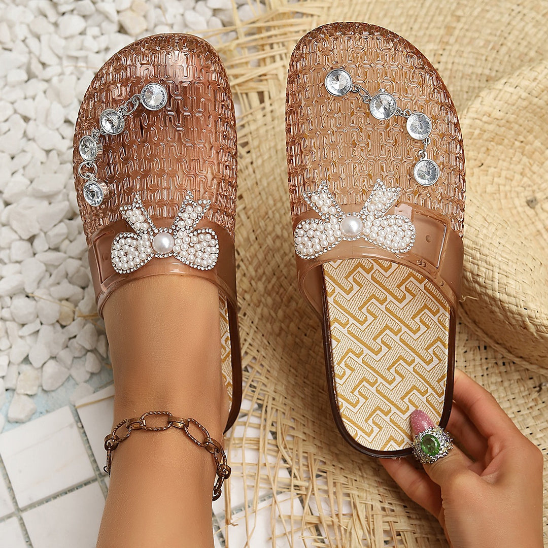 Damen Modische Glitzer-Clogs mit elegantem Schnallen-Design EB