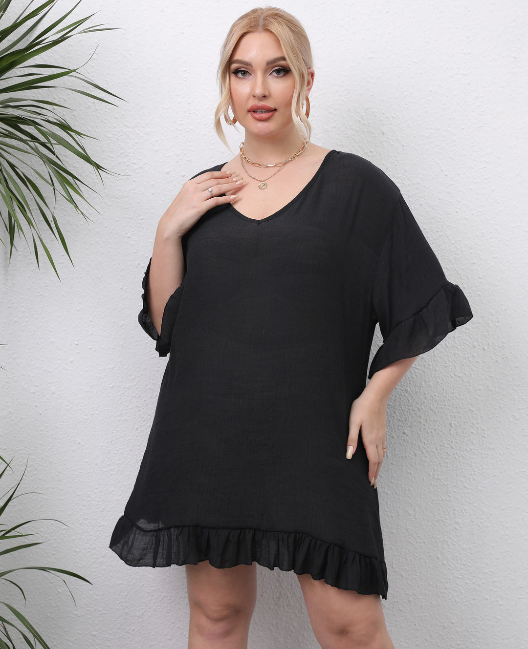 Damen leichtes Strandkleid mit voluminösen Rüschen EB