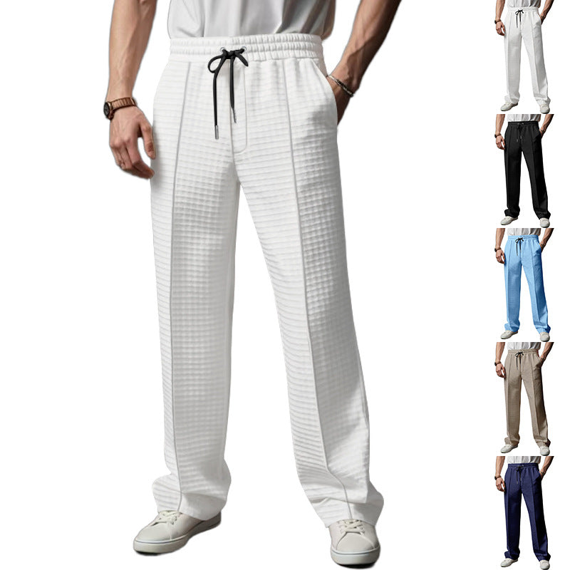 Herren Relaxed-Fit Freizeit-Hose mit strukturierter Karooptik, elastischem Bund & Kordelzug EB