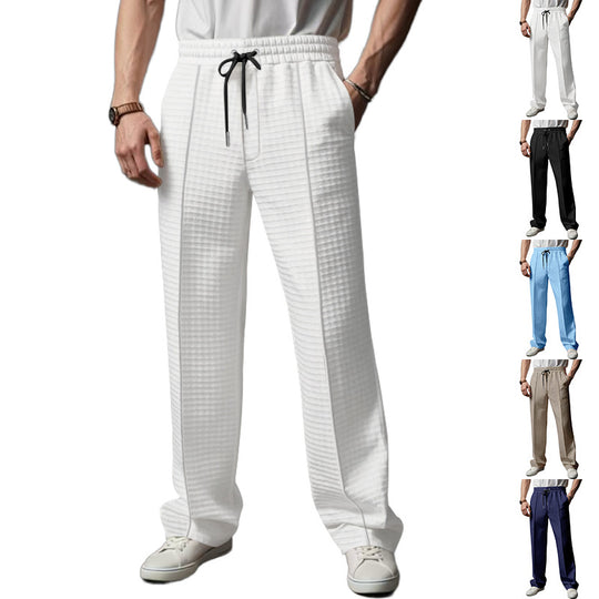 Herren Relaxed-Fit Freizeit-Hose mit strukturierter Karooptik, elastischem Bund & Kordelzug EB