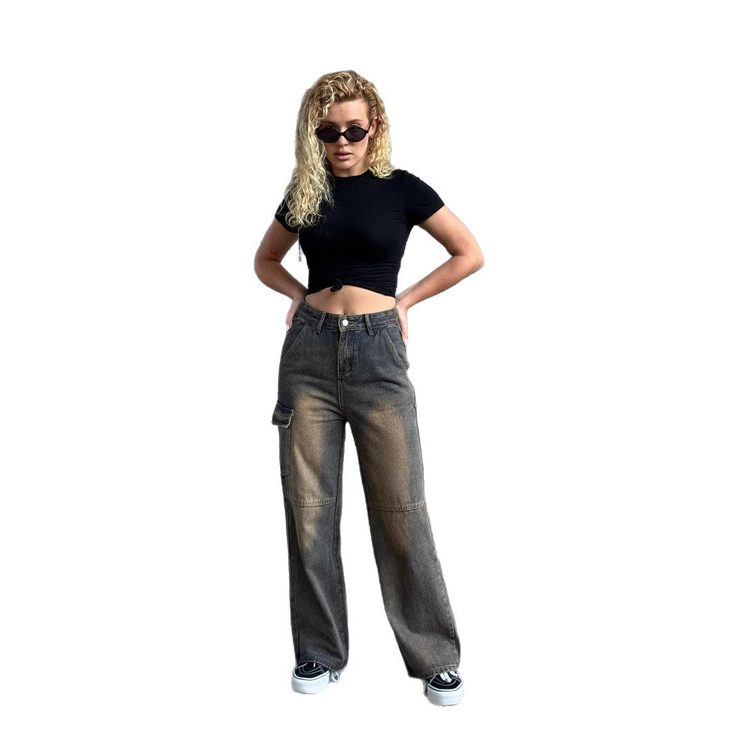 Damen modische Cargo-Jeans mit praktischen Seitentaschen und lässigem Schnitt EB