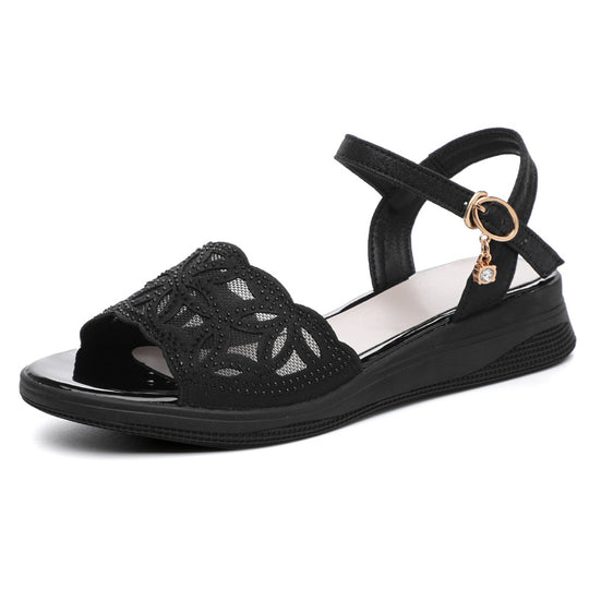 Damen Sandalen mit verstellbarem Fesselriemen und eleganten Strassdetails EB