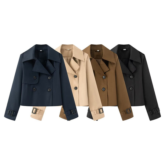 Damen elegante Trenchcoat-Jacke mit klassischen Details EB