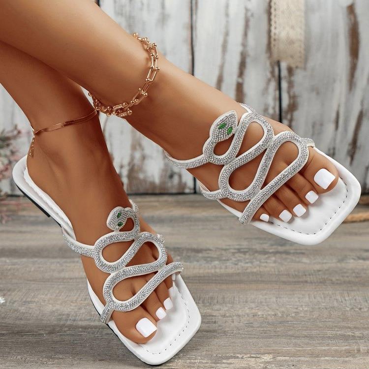 Damen glamouröse Riemchen-Sandalen mit funkelnden Strassapplikationen EB
